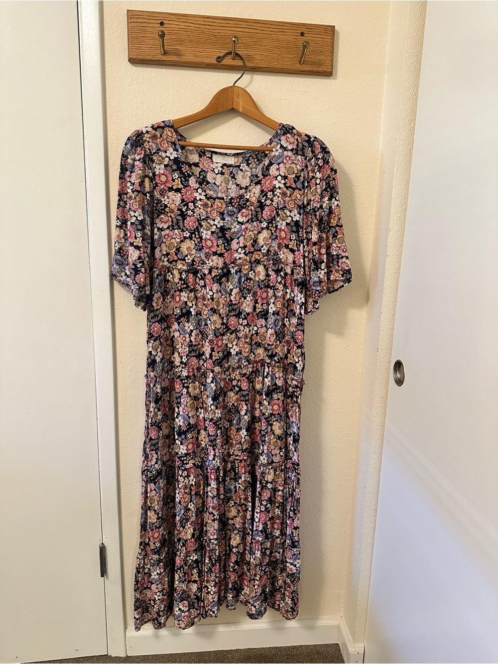 Natural Life Collette Dress - Pale Pink, Blie and Yellow Florals - Medium